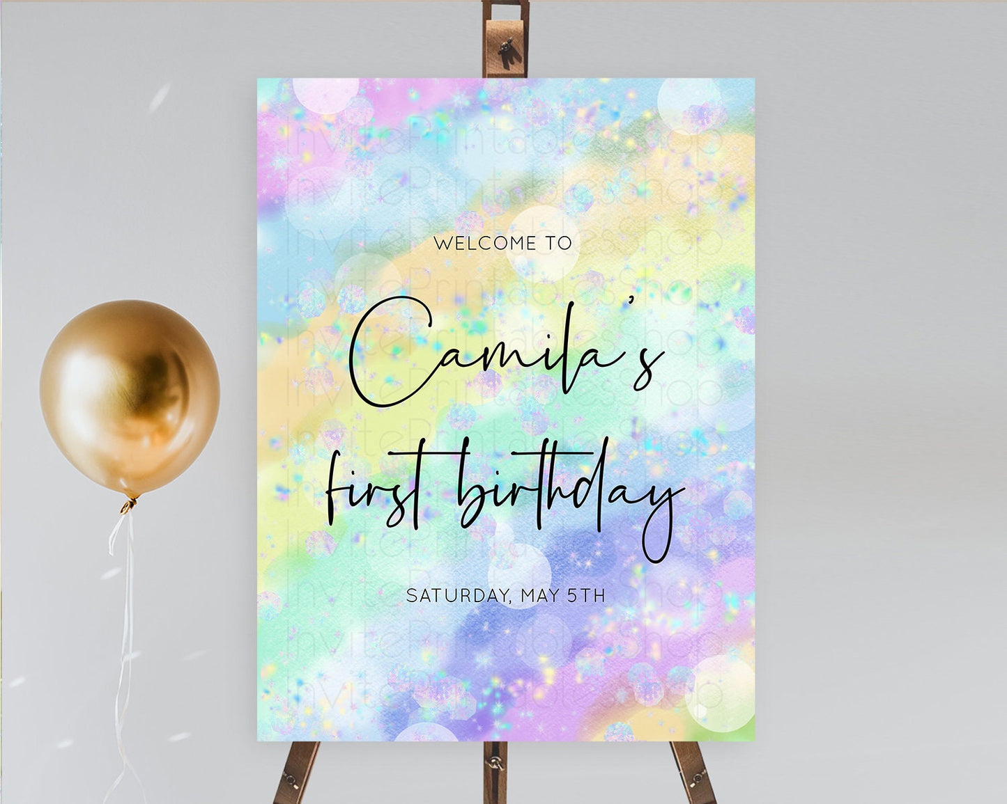 Pastel Welcome Sign Pastel Rainbow Welcome Sign Colorful Rainbow Confetti Watercolor Glitter Pastel First Birthday Welcome Sign D10689