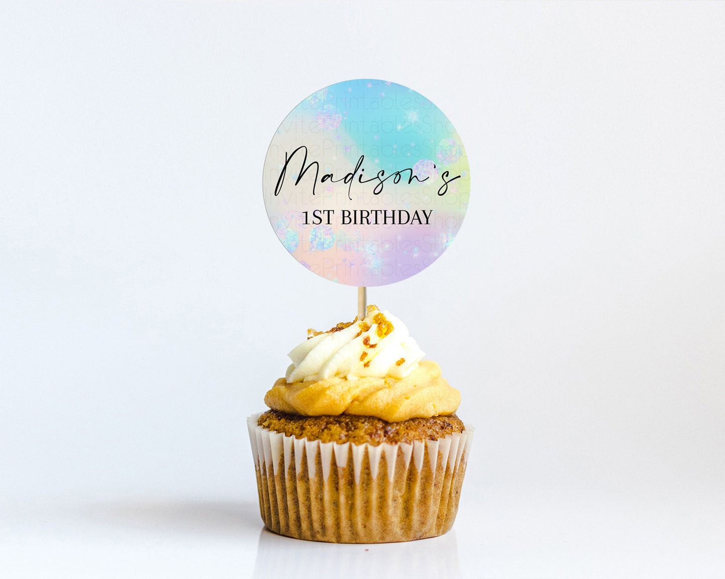 Rainbow Cupcake Toppers Pastel Cupcake Toppers Iridescent Sprinkles Colorful Pastel Watercolor Cupcake Ombre Pastel Cupcake Topper D10665