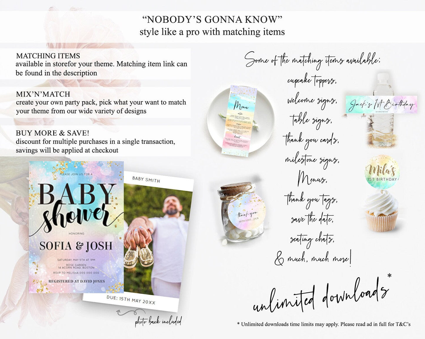 Pastel Baby Shower Invitation Rainbow Baby Shower Invitation Colorful Pastel Watercolor Invitation Gold Glitter Sprinkles Ombre D10677