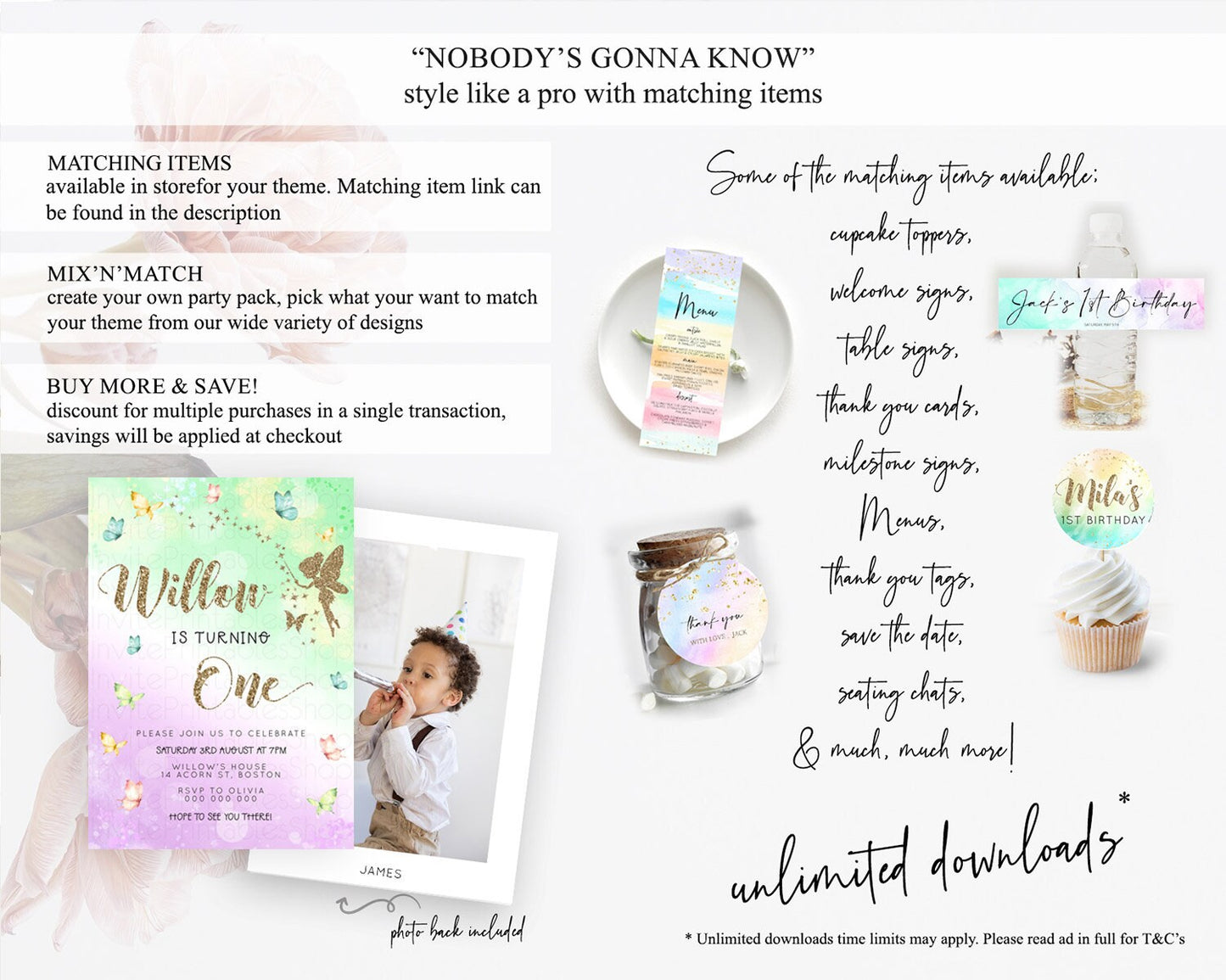 Pastel Fairy Birthday Invitation Pastel Butterflies Fairy Birthday Invitation Rainbow Ombre Watercolor 1st 2nd Birthday Invitation D23157