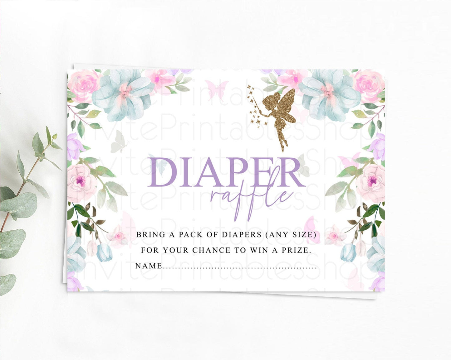 Fairy Diaper Raffle Card Fairy Diaper Insert Enchanted Garden Fairy Diaper Ticket Pastel Floral Butterfly Secret Garden Raffle Game D10475