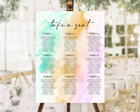 Editable Rainbow Seating Chart Pastel Seating Chart Colorful Pastel Watercol