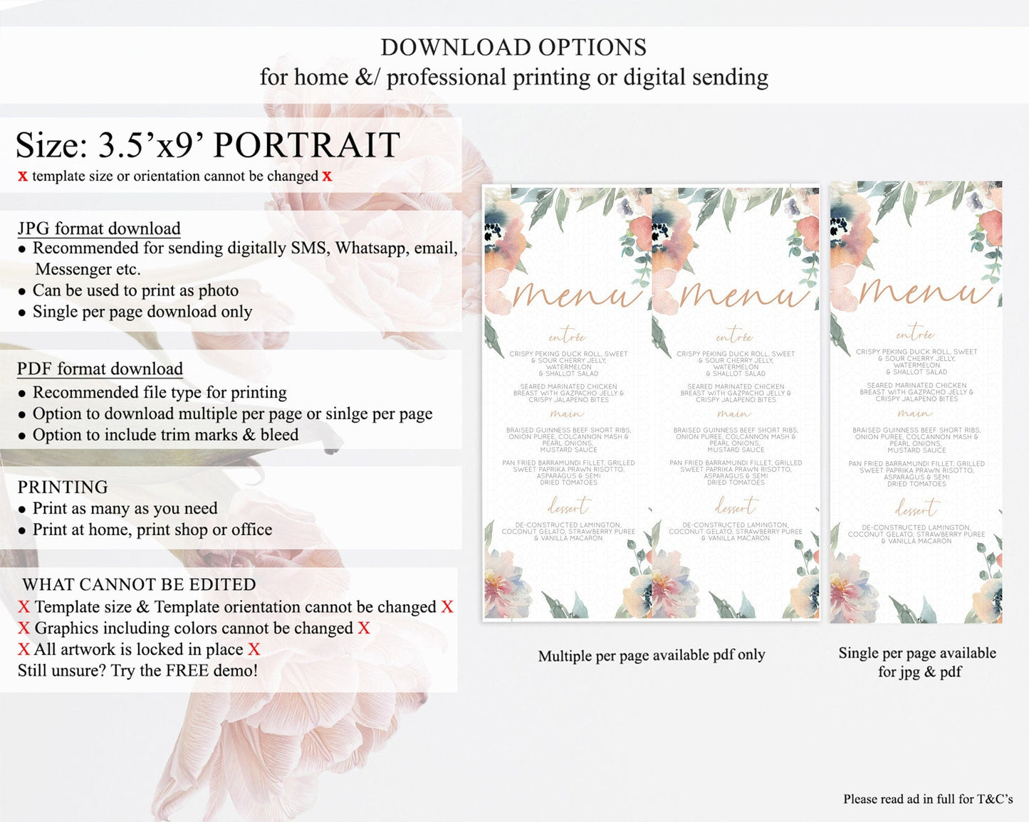 Secret Garden Menu Wildflower Menu Template Pastel Flower Garden Table Decor Boho Floral Dinner Dessert Floral Party Food Menu D10787