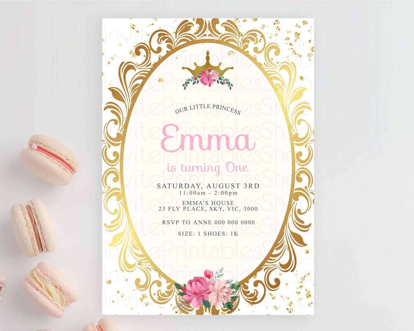 Princess Birthday Invitation Castle Invitation Royal Birthday Fairy Tale Enchanted Mirror Pastel Floral Garden 1st First Birthday D10140
