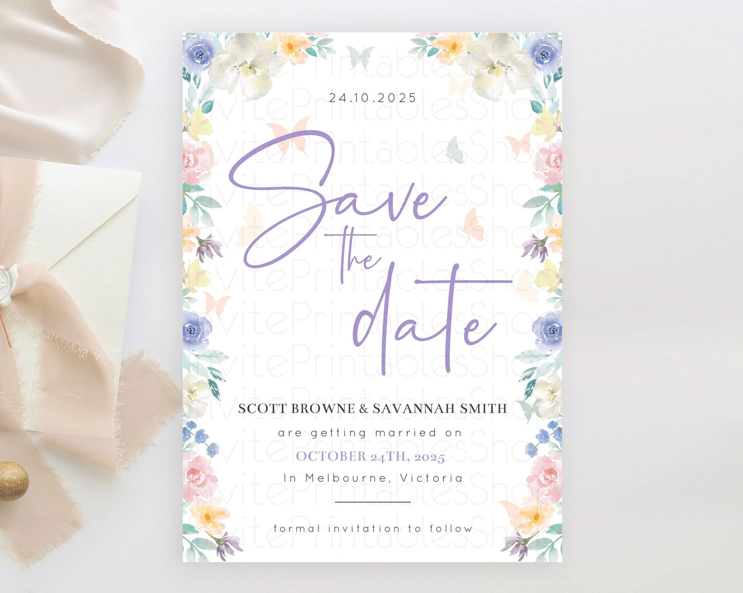 Wildflower Save The Date Template Secret Garden Save The Date Pastel Floral Garden Party Boho Flowers Birthday Baby Shower Wedding D10710