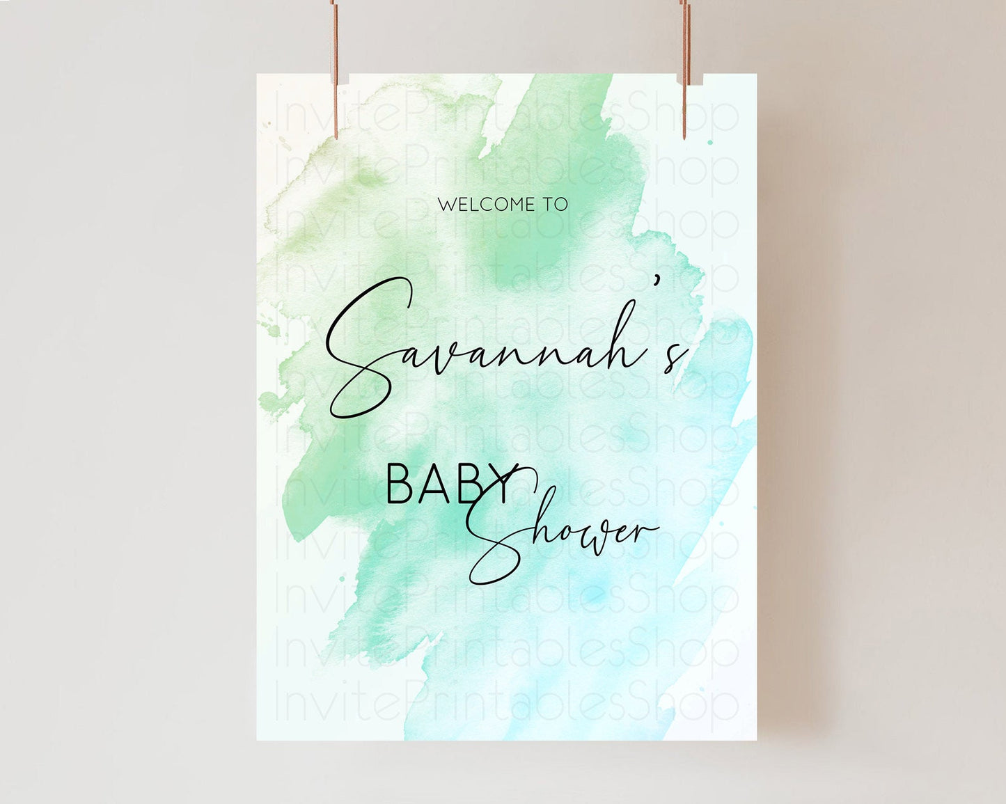 Green Baby Shower Welcome Sign Green Watercolor Welcome Board Pastel Green Party Décor Splash Welcome Poster Green Welcome Board D10166