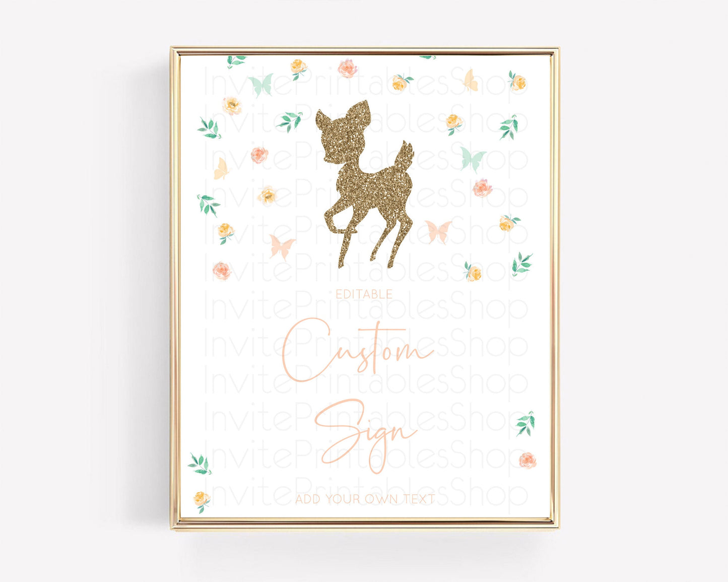 Fawn Deer Sign Pastel Floral Deer Table Sign Decor  Enchanted Forest Butterfly Party 1st Birthday Baptism Baby Shower Bridal Shower D10355