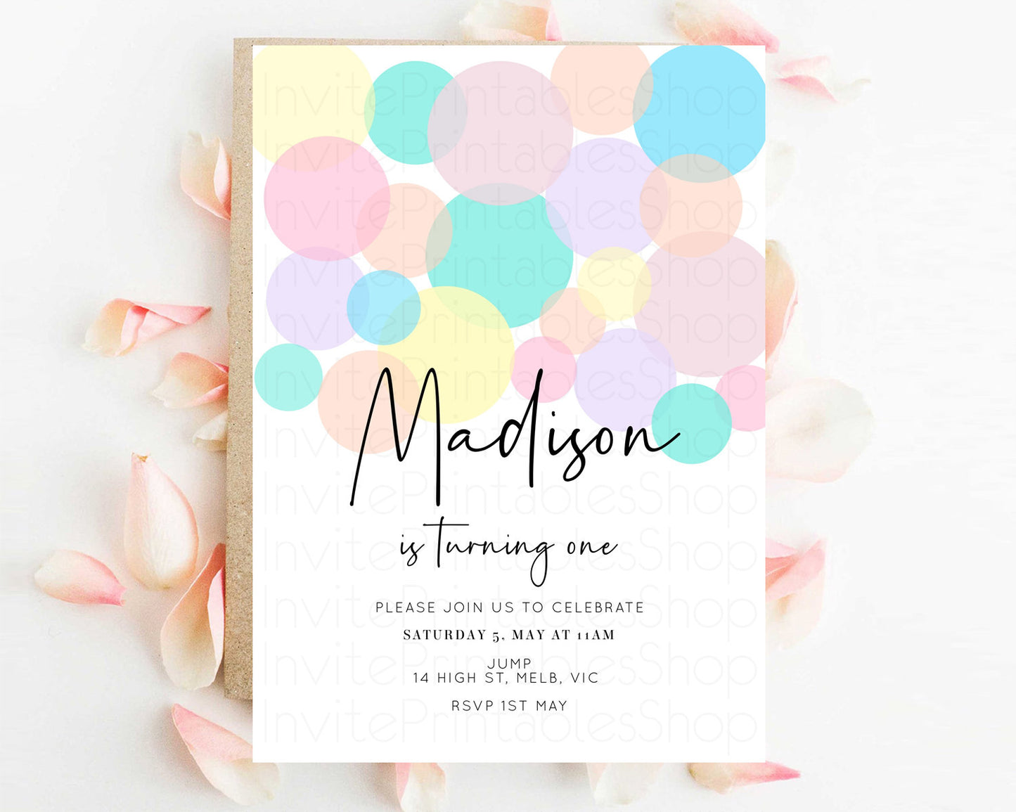 Rainbow Birthday Invitation Pastel Birthday Invitation Rainbow Confetti Invite Colorful Bubbles Invitation Rainbow Sprinkles 1st 2nd 3rd 208