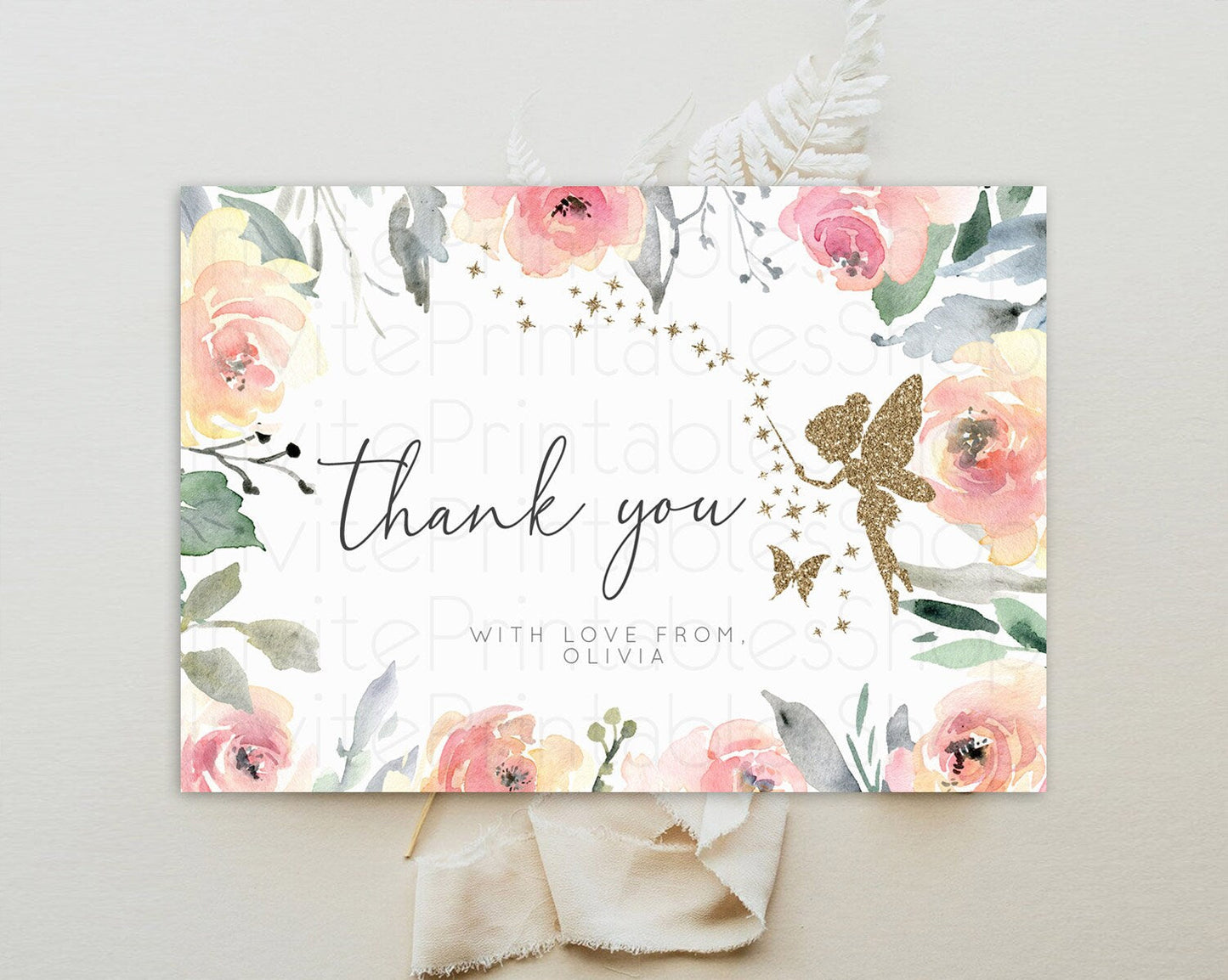 Fairy Thank You Fairy Thank You Card Enchanted Garden Pastel Butterfly Birthday Thank You Floral Secret Garden Teacher Thank You D10779