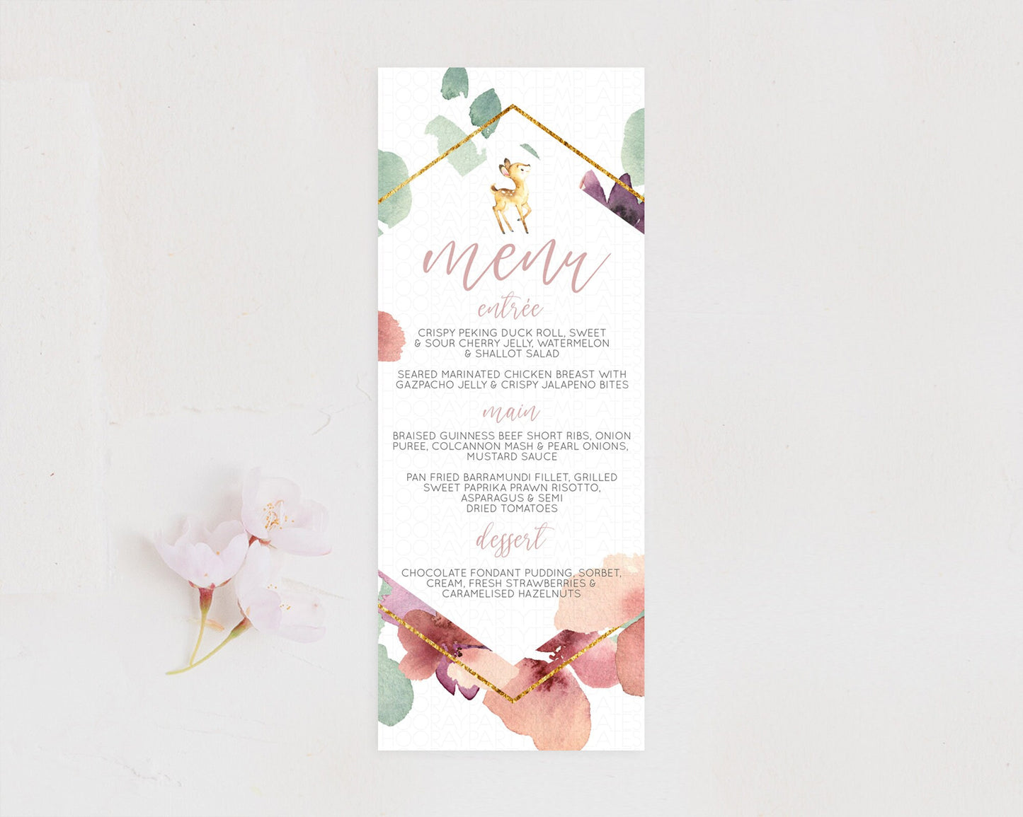 Fawn Menu Deer Menu Template Pastel Floral Deer Table Decor Enchanted Forest Butterfly Floral Dinner Dessert Menu Party Food Menu D10915