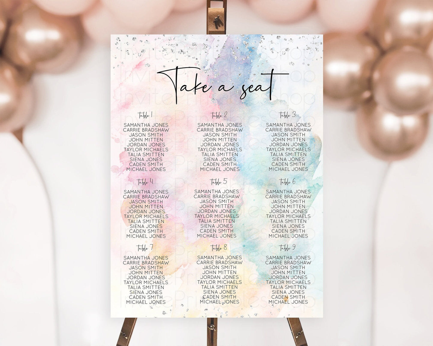 Rainbow Seating Chart Pastel Seating Chart Silver Sprinkles Colorful Pastel Watercolor Seating Sign Ombre Pastel Take A Seat D10945