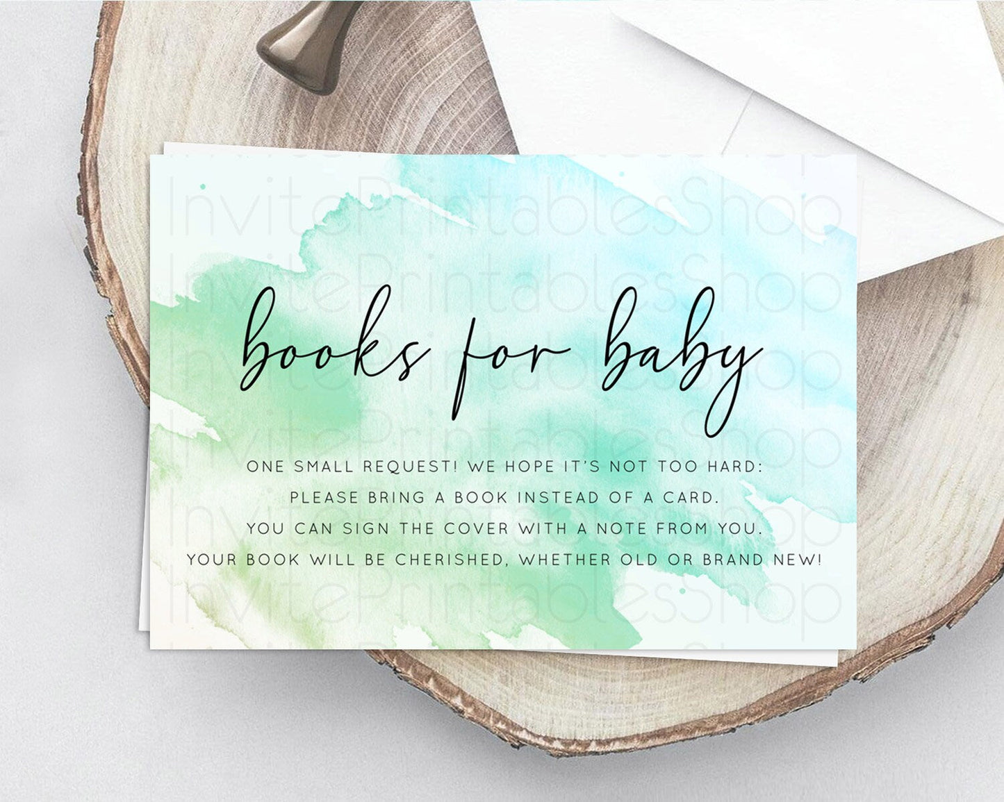 Green Books For Baby Card Green Watercolor Book Insert Pastel Green Baby Shower Book Card Splash Green Book Poem Request For Guests D10166
