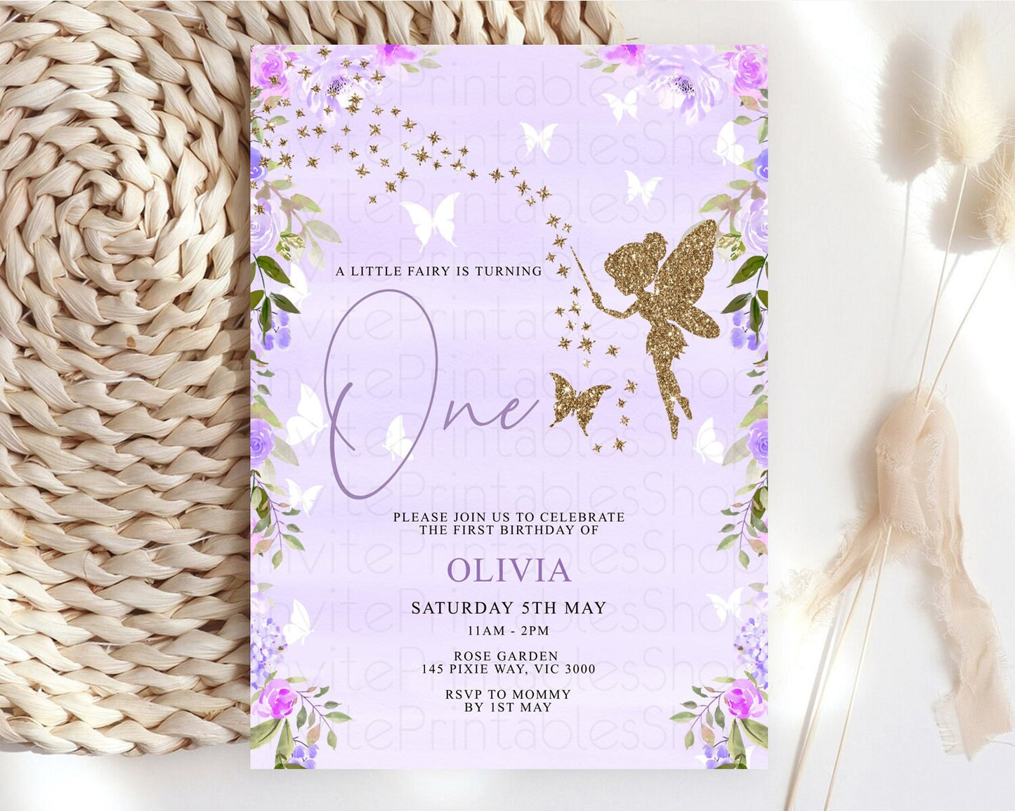 Fairy Birthday Invitation Fairy Invites Fairy Tea Party Fairy Garden Birthday Secret Garden Enchanted Garden Pastel Floral Butterfly D10910