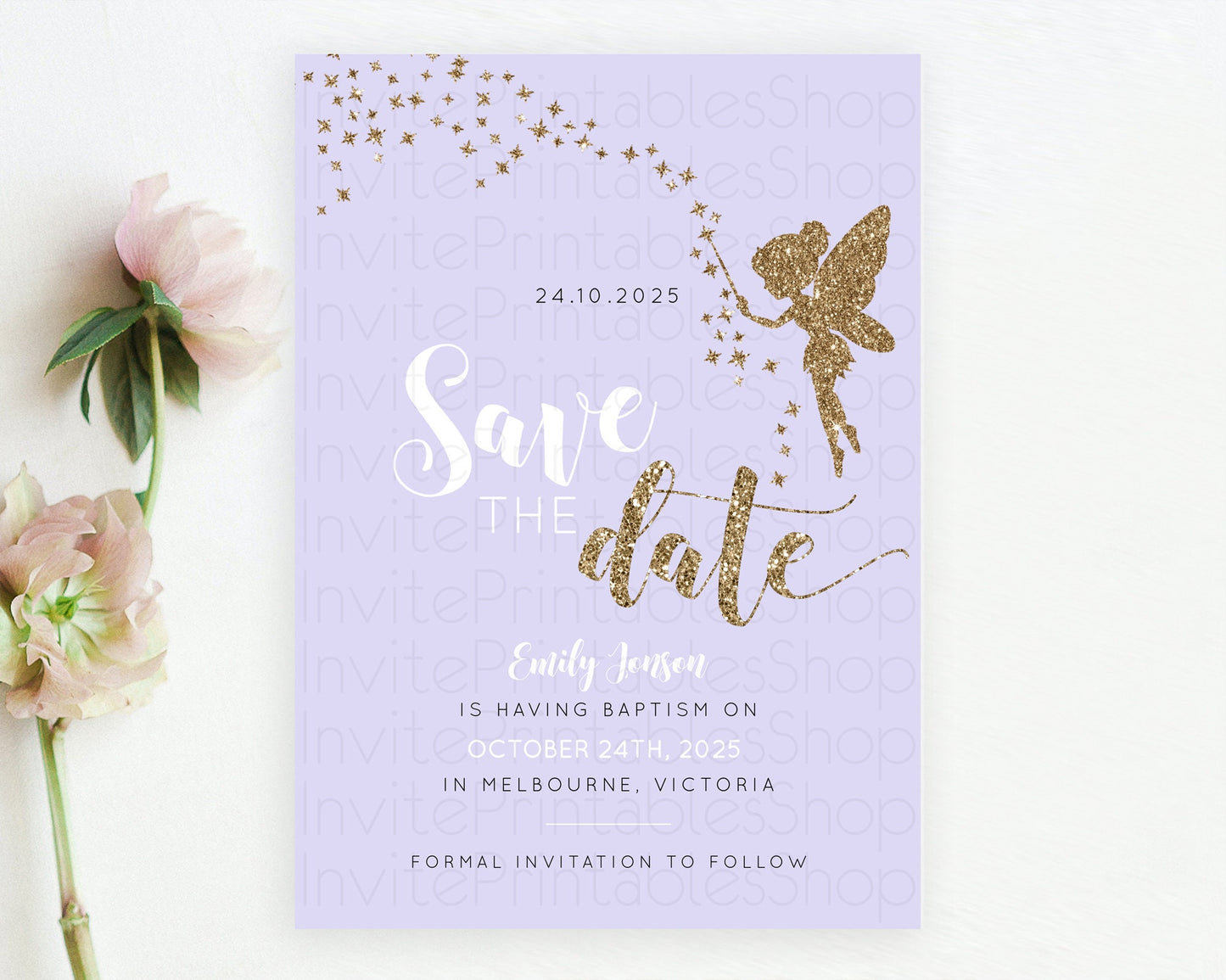 Fairy Save The Date Template Enchanted Garden Pastel Floral Butterfly Party Secret Garden Birthday Baptism Baby Shower Bridal Shower D10389