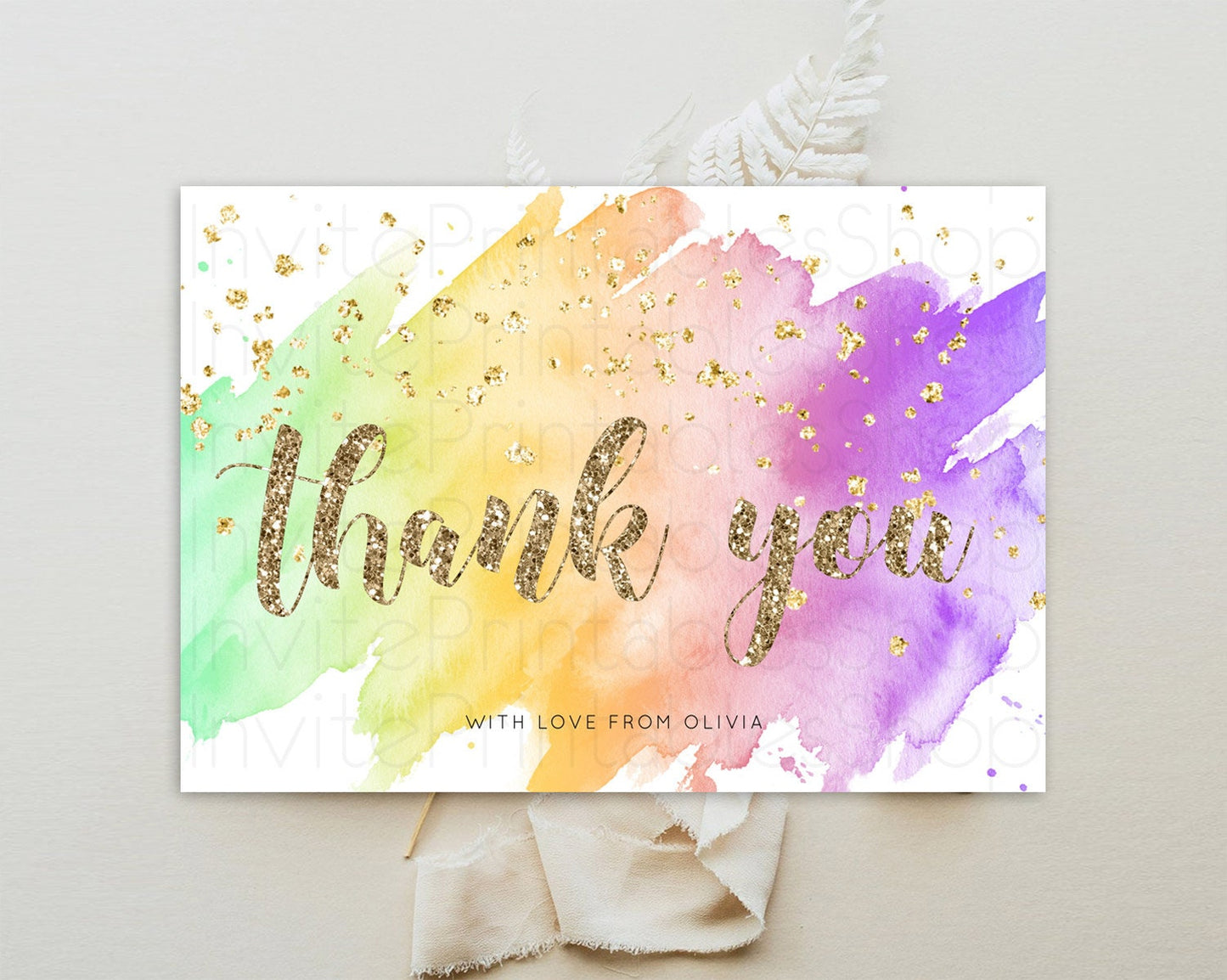 Pastel Thank You Rainbow Thank You Card Colorful Pastel Birthday Thank You Card Confetti Watercolor Pastel Teacher Thank You Cards D10517