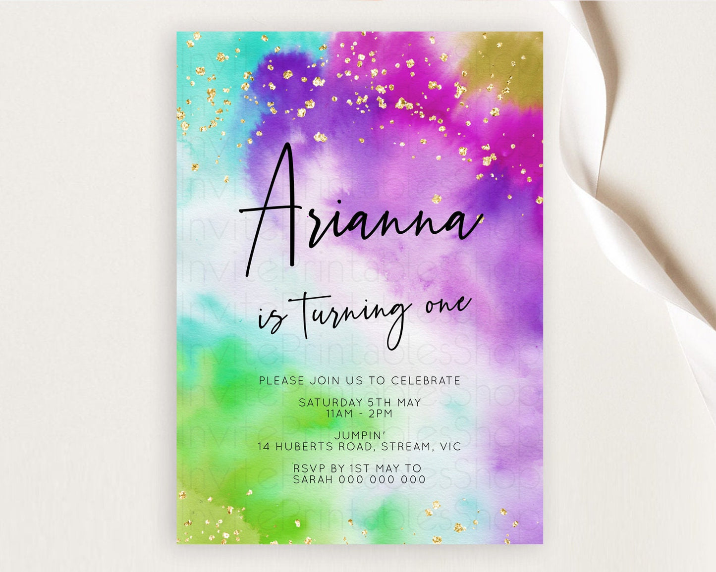 Tie Dye Invitation Rainbow Birthday Invitation Pastel Invitation Colorful Invitation Pastel Rainbow Party 3rd 2nd 1st First Birthday D10536