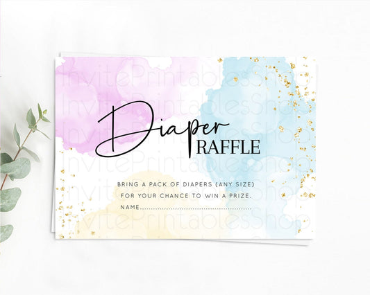 Pastel Diaper Raffle Card Pastel Rainbow Diaper Raffle Insert Colorful Ombre Watercolor Diaper Ticket Confetti Glitter Raffle Game D10155