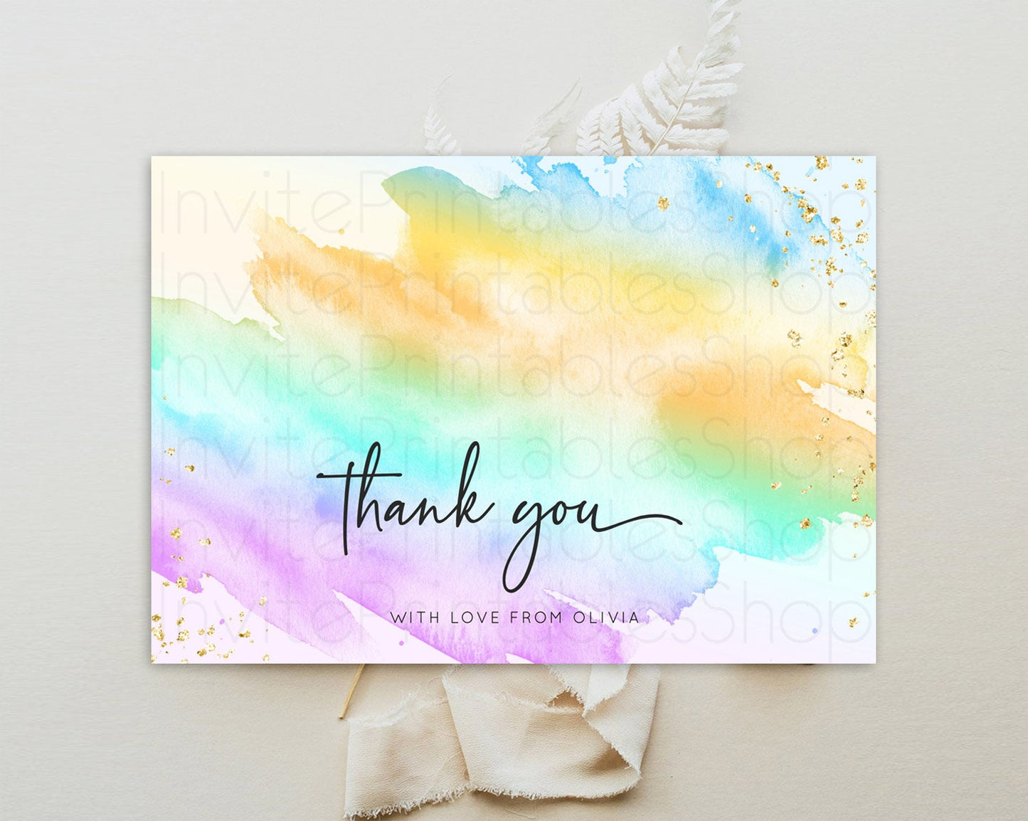 Pastel Thank You Rainbow Thank You Card Colorful Pastel Birthday Thank You Card Confetti Watercolor Pastel Teacher Thank You Cards D10425