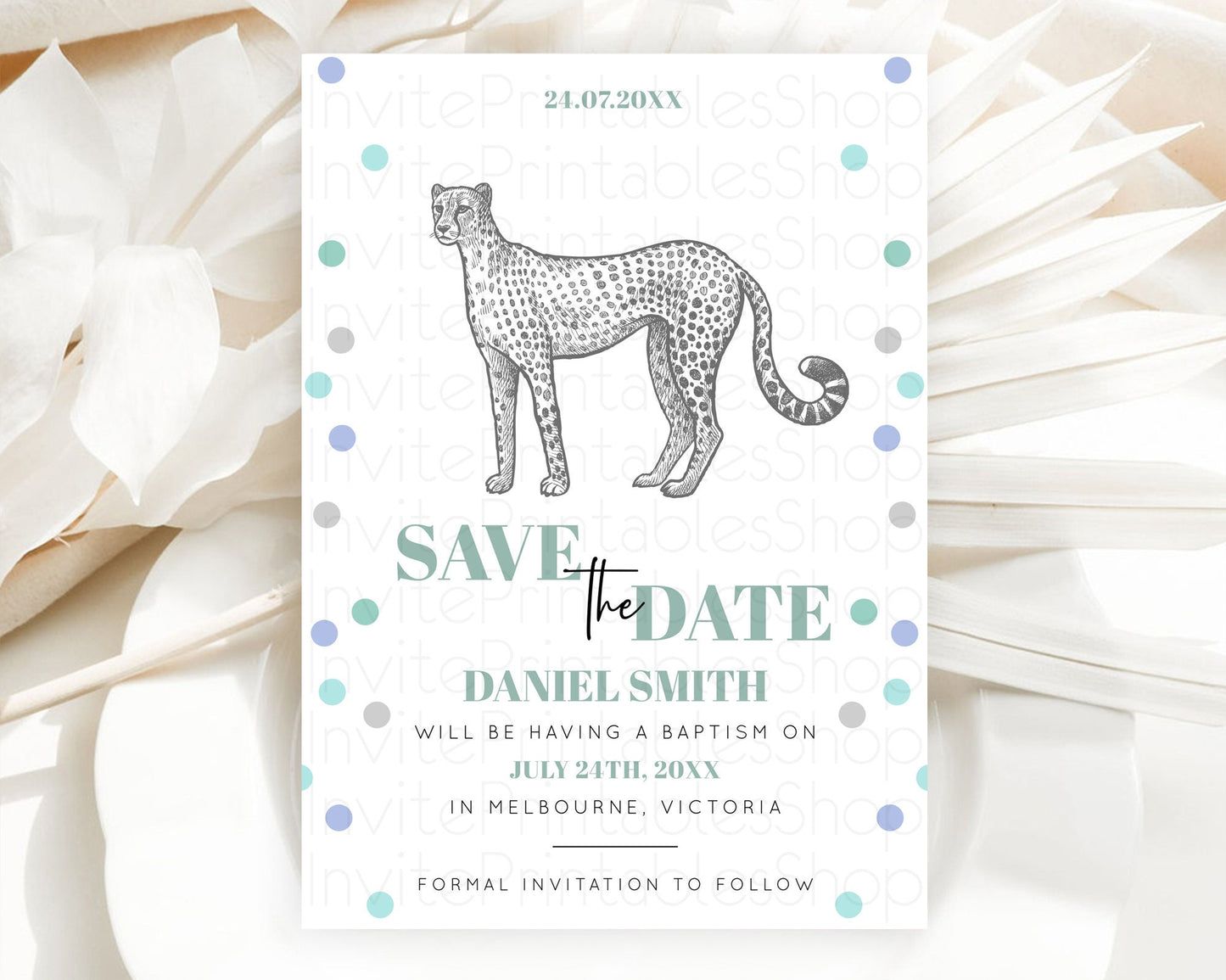 Cheetah Save The Date Template Cheetah Party Save The Date Safari Adventure Cheetah Minimal Theme 1st Birthday Baptism Baby Shower D10857