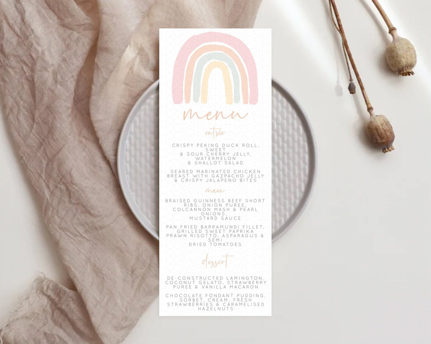Pastel Rainbow Menu Boho Rainbow Menu Template Rainbow Boho Table Decor Pastel Rainbow Dinner Dessert Menu Rainbow Party Food Menu D10162