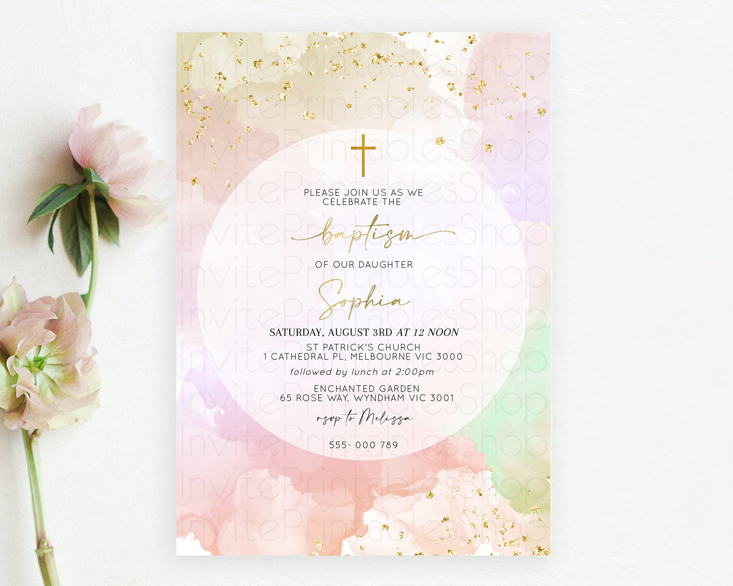 Editable Pastel Baptism Invitation Pastel Colors Watercolor Baptism 1st Birt