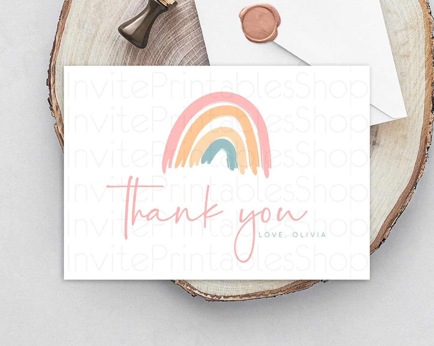 Pastel Rainbow Thank You Boho Rainbow Thank You Card Rainbow Birthday Thank You Cards Pastel Rainbow Teacher Thank You Card Template D10351