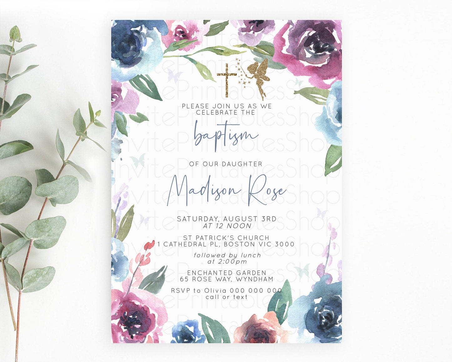 Fairy Baptism Invitation Fairy Baptism 1st Birthday Invitation Enchanted Secret Garden Christening Invite Pastel Floral Butterfly D10188