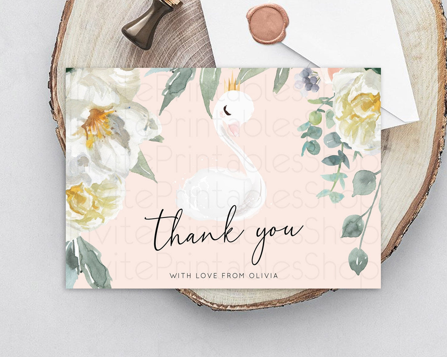 Swan Thank You Swan Princess Ballet Thank You Card Swan Lake Birthday Thank You Cards Secret Garden Pastel Floral Teacher Thank You D10755