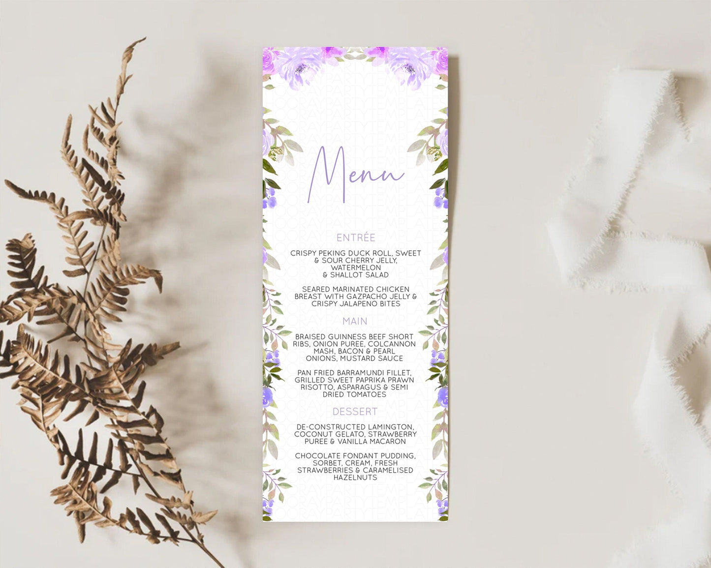 Secret Garden Menu Wildflower Menu Template Pastel Flower Garden Table Decor Boho Floral Dinner Dessert Floral Party Food Menu D10719