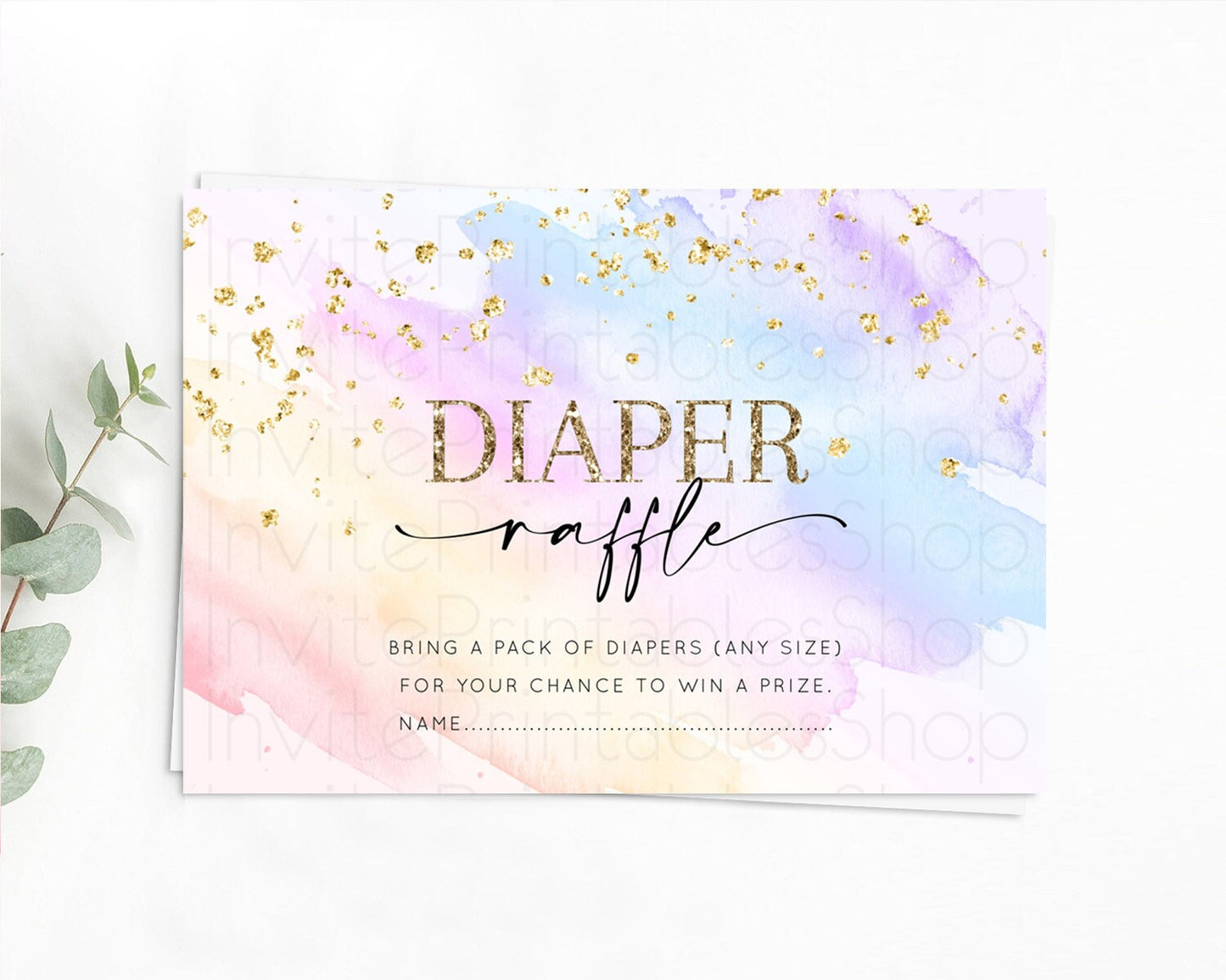 Pastel Diaper Raffle Card Pastel Rainbow Diaper Raffle Insert Colorful Ombre Watercolor Diaper Ticket Confetti Glitter Raffle Game D10635