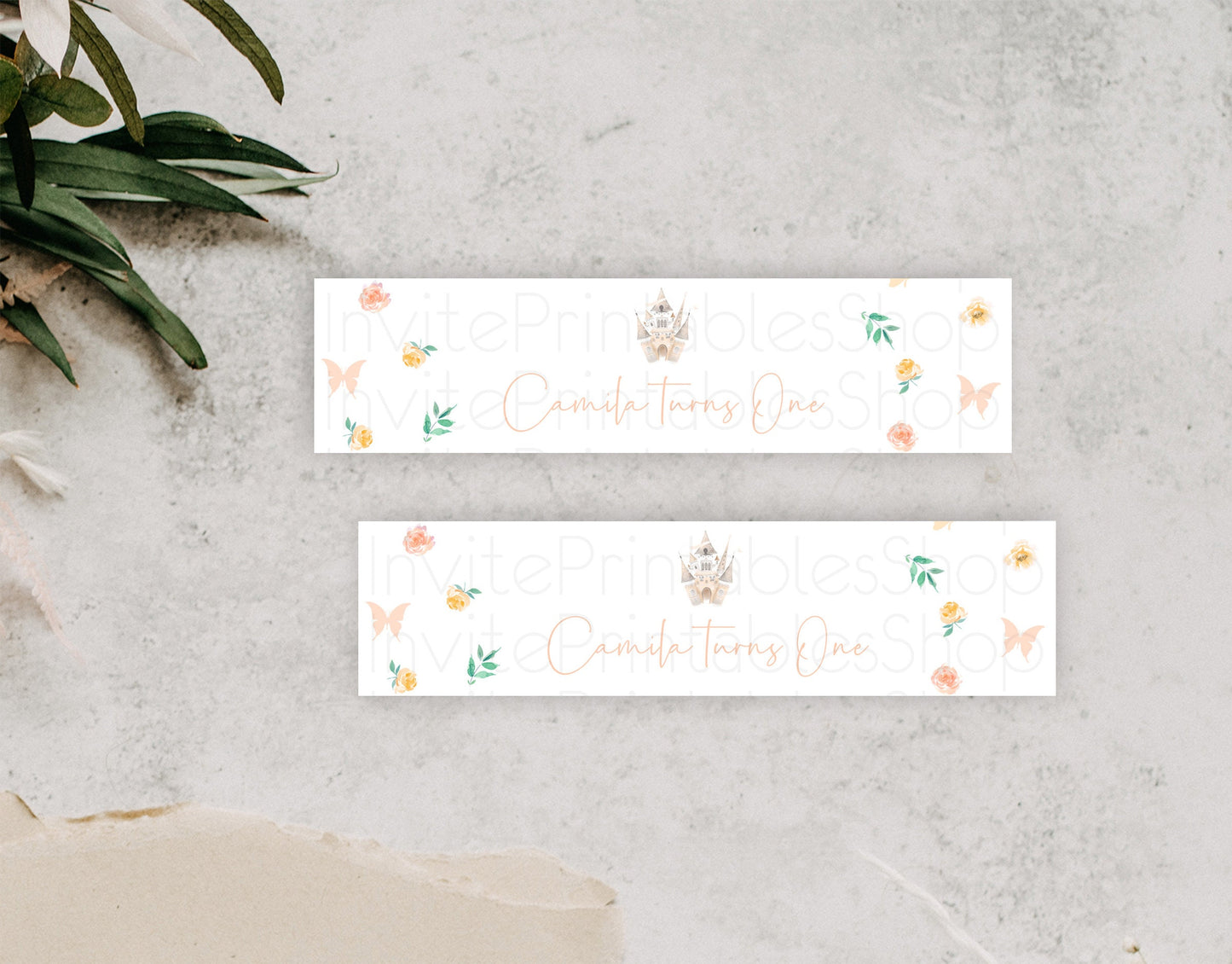 Princess Water Label Template Secret Garden Enchanted Castle Pastel Floral Royal Party Decor For 1st Birthday Baptism Baby Shower D10363