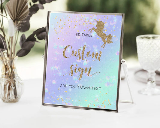 Editable Unicorn Rainbow Sign Pastel Unicorn Party Table Sign Decor Magical