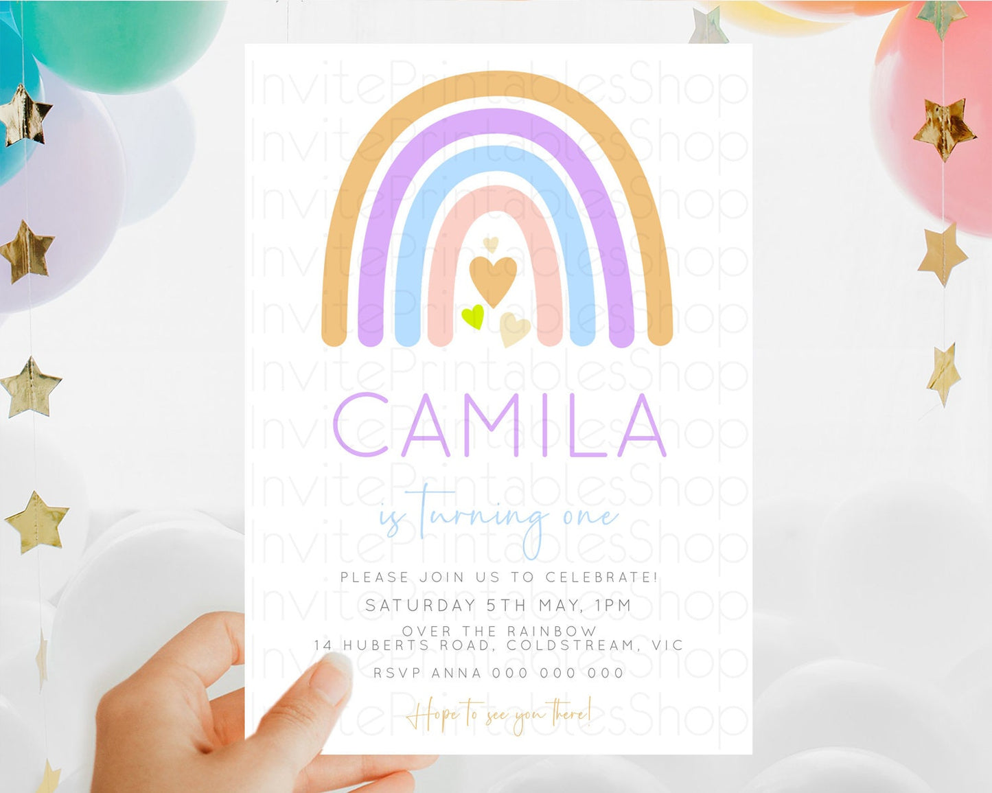 Pastel Rainbow Birthday Invitation Pastel Rainbow Invitation Rainbow Invitation Pastel Invitation Boho Rainbow 1st First Birthday D10238