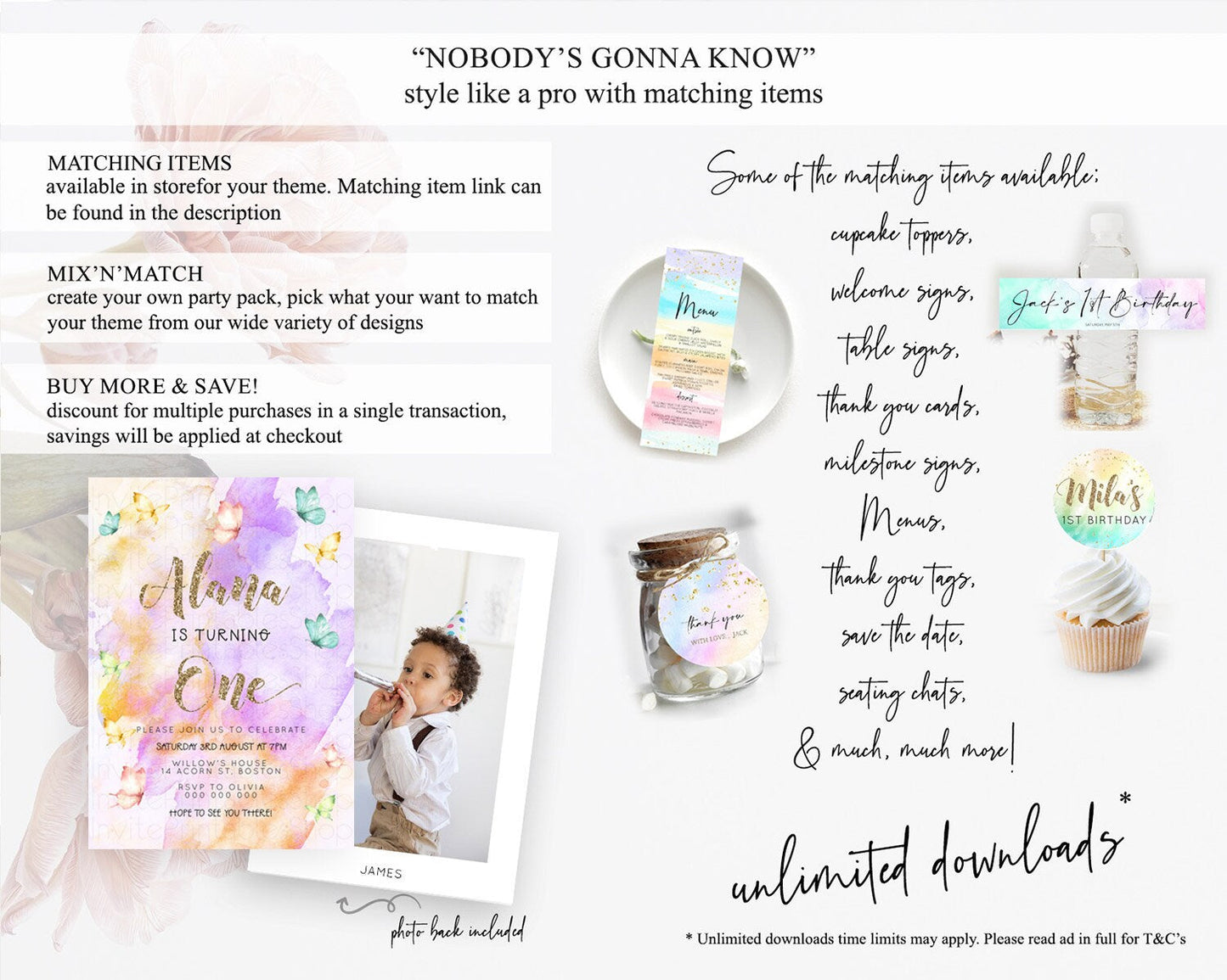 Pastel Butterfly Birthday Invitation Butterfly Birthday Invitation Colorful Splash Glitter Butterfly Garden 1st 2nd Birthday D23253