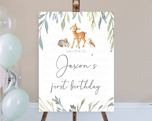 Fawn Welcome Sign Deer Welcome Board Floral Deer Welcome Poster Enchanted Forest Butterfly Pastel Floral First Birthday Welcome Sign D10919