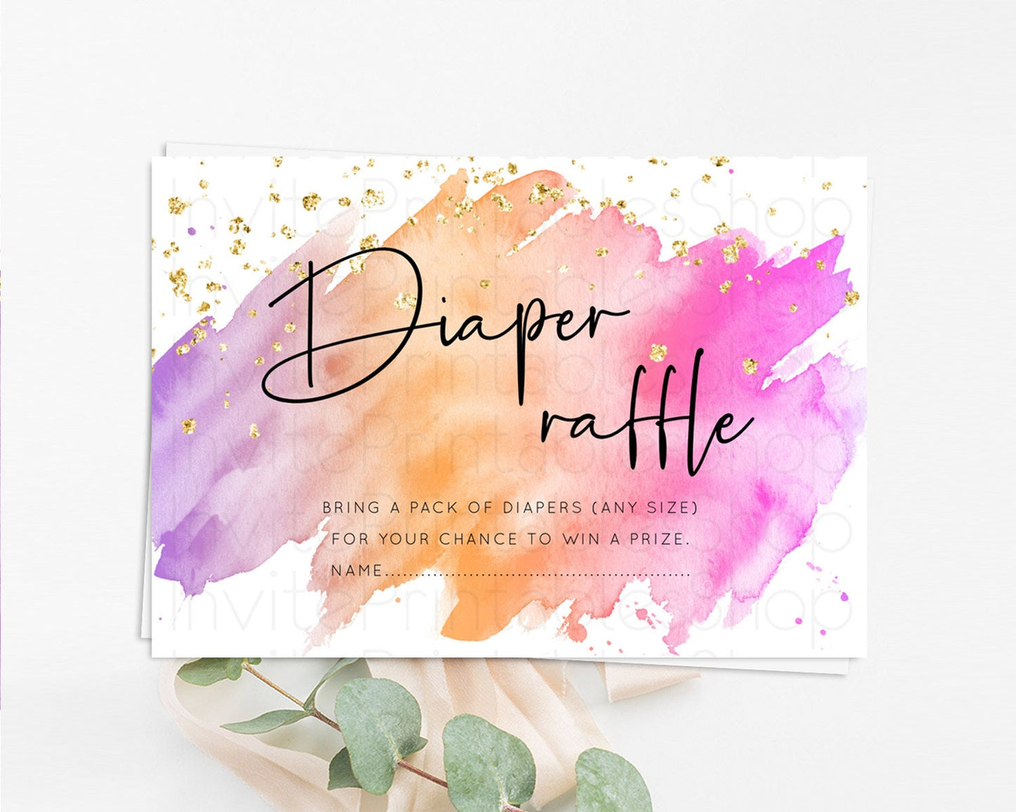 Pastel Diaper Raffle Card Pastel Rainbow Diaper Raffle Insert Colorful Ombre Watercolor Diaper Ticket Confetti Glitter Raffle Game D10488