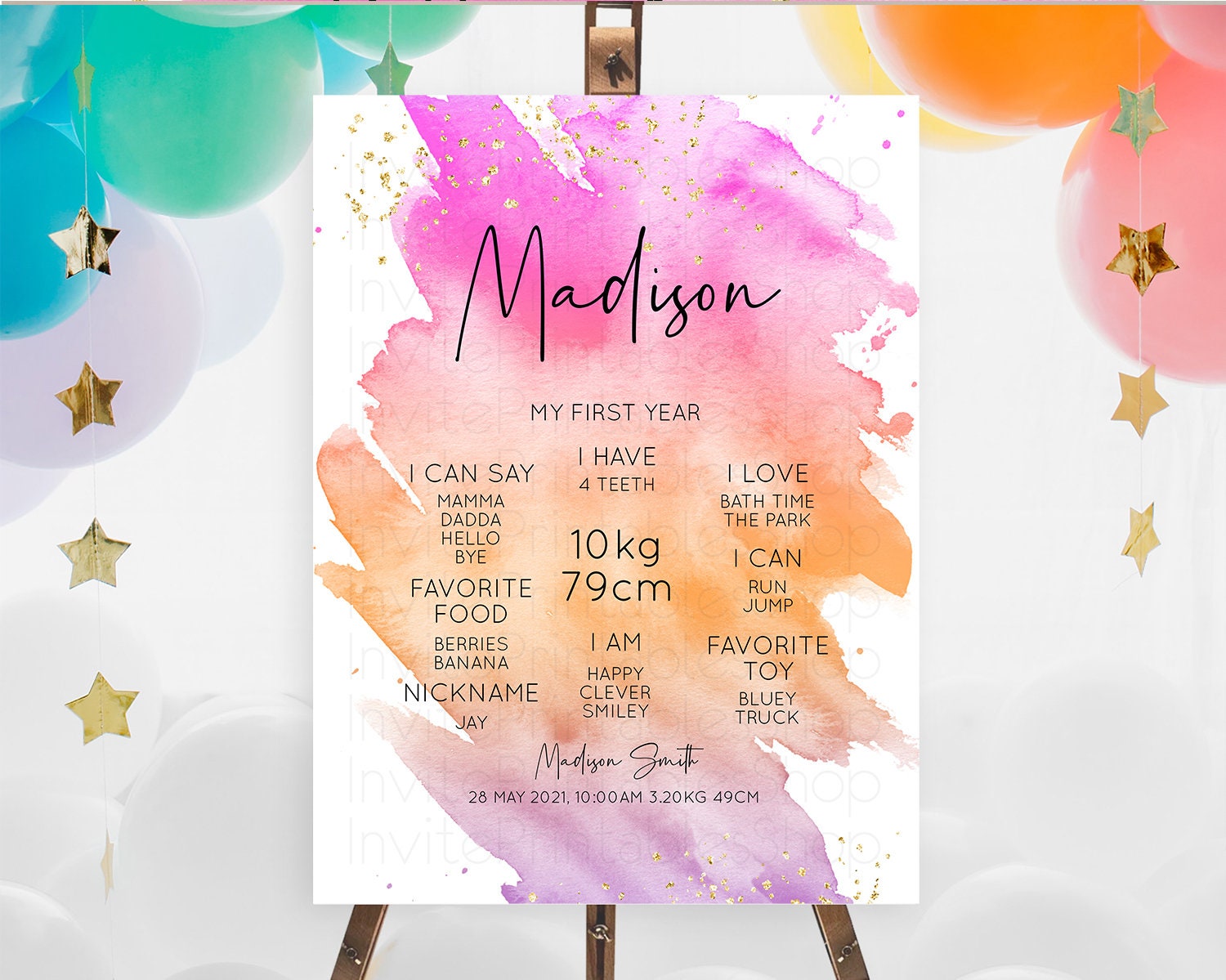 Editable Pastel First Birthday Milestone Board Pastel Rainbow Milestone Post