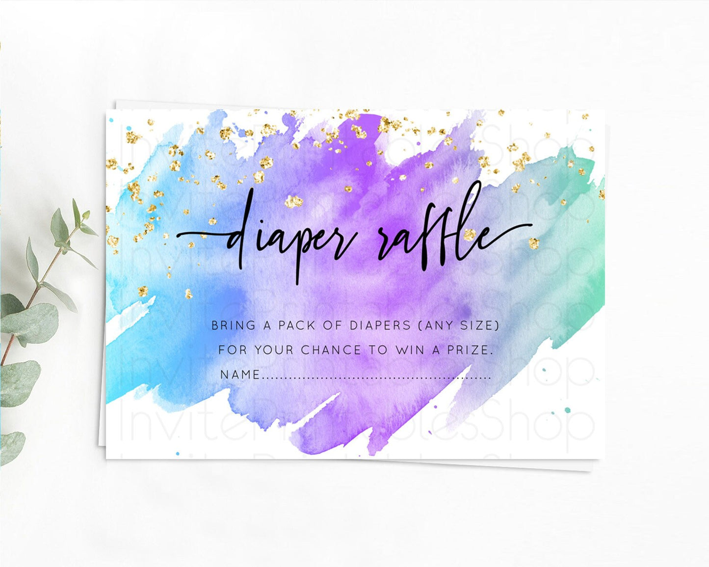 Pastel Diaper Raffle Card Pastel Rainbow Diaper Raffle Insert Colorful Ombre Watercolor Diaper Ticket Confetti Glitter Raffle Game D10491