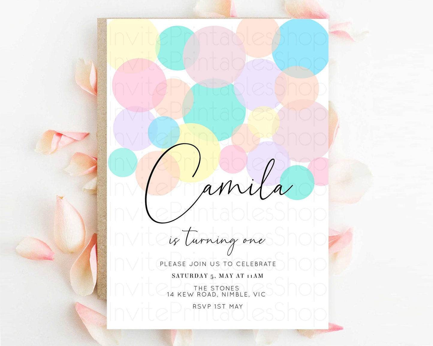 Pastel Birthday Invitation Pastel Confetti Birthday Invitation Bubbles Invitation Colorful Rainbow Confetti 2nd 1st First Birthday D10784