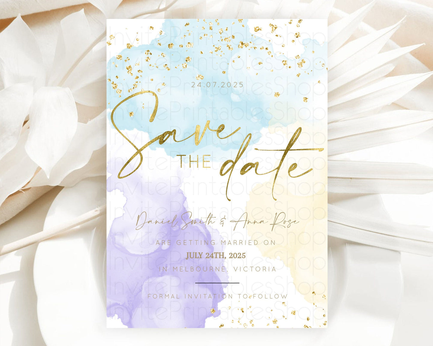 Pastel Save The Date Template Pastel Ombre Rainbow Watercolor Colorful Party For Birthday Baptism Baby Shower Wedding Bridal Shower D10206