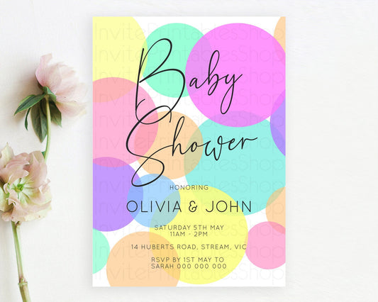 Editable Pastel Rainbow Baby Shower Invitation: Confetti, Sprinkles, Bubbles
