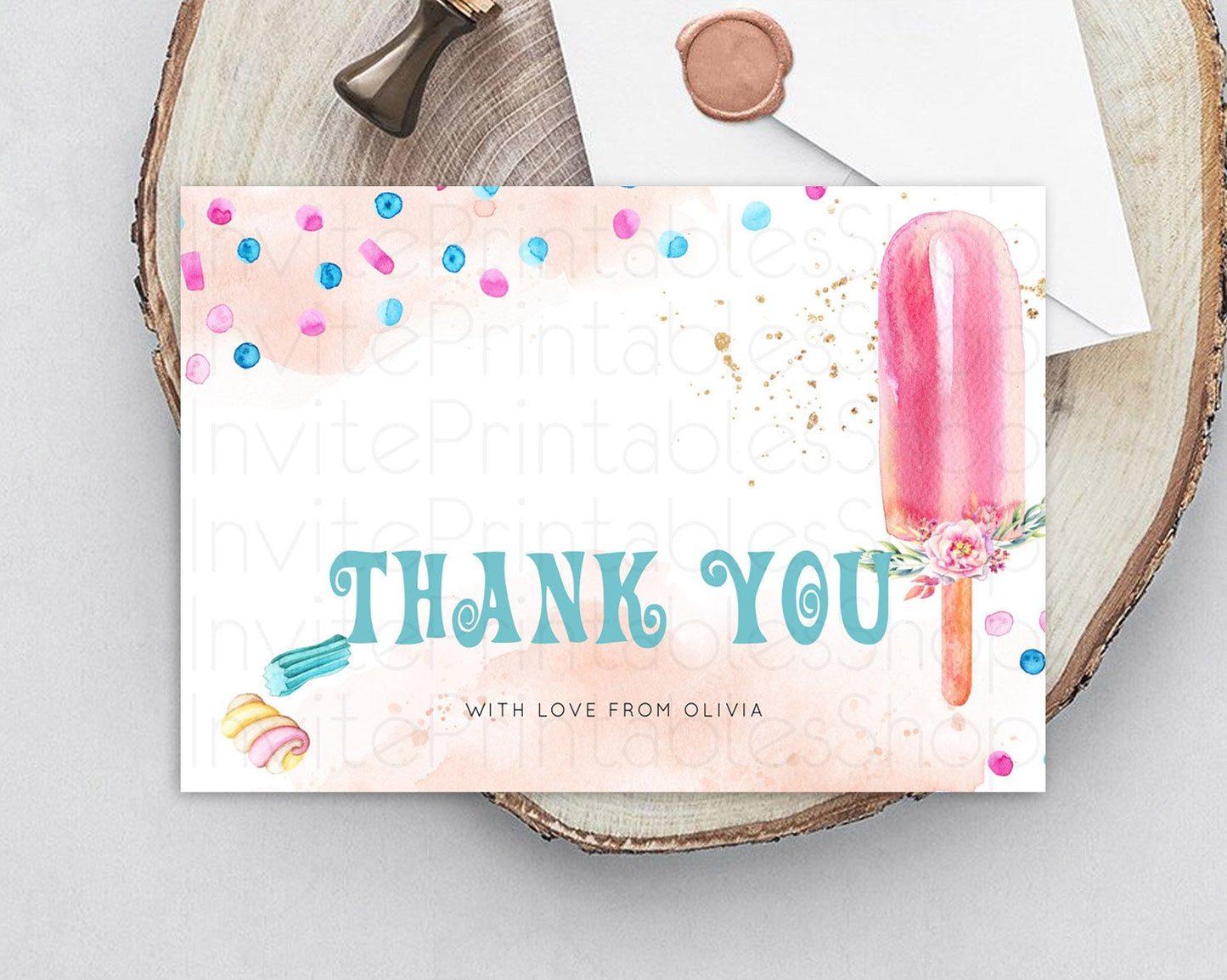 Ice Cream Thank You Sweet One Thank You Card Heres The Scoop Decor Pastel Candy Birthday Thank You Card Candy Teacher Thank You Card D10554