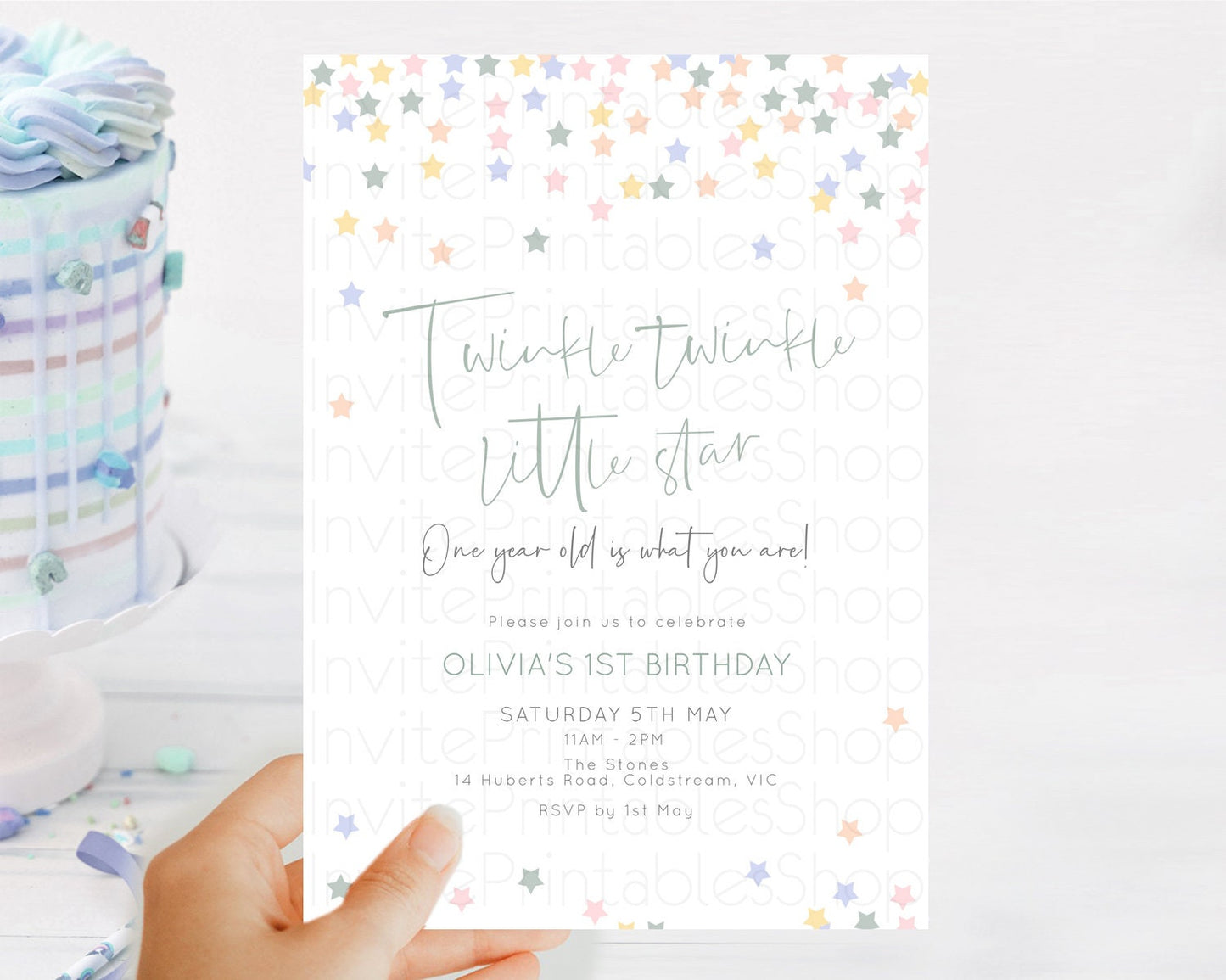 Star Birthday Invitation Pastel Stars Invite Shooting Star Party Rainbow Colorful Confetti Twinkle Little Star 2nd First Birthday D10795