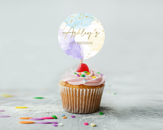 Editable Rainbow Cupcake Toppers Pastel Cupcake Toppers Colorful Pastel Wate
