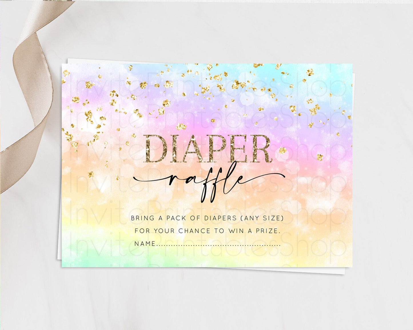 Pastel Diaper Raffle Card Pastel Rainbow Diaper Raffle Insert Colorful Ombre Watercolor Diaper Ticket Confetti Glitter Raffle Game D10647