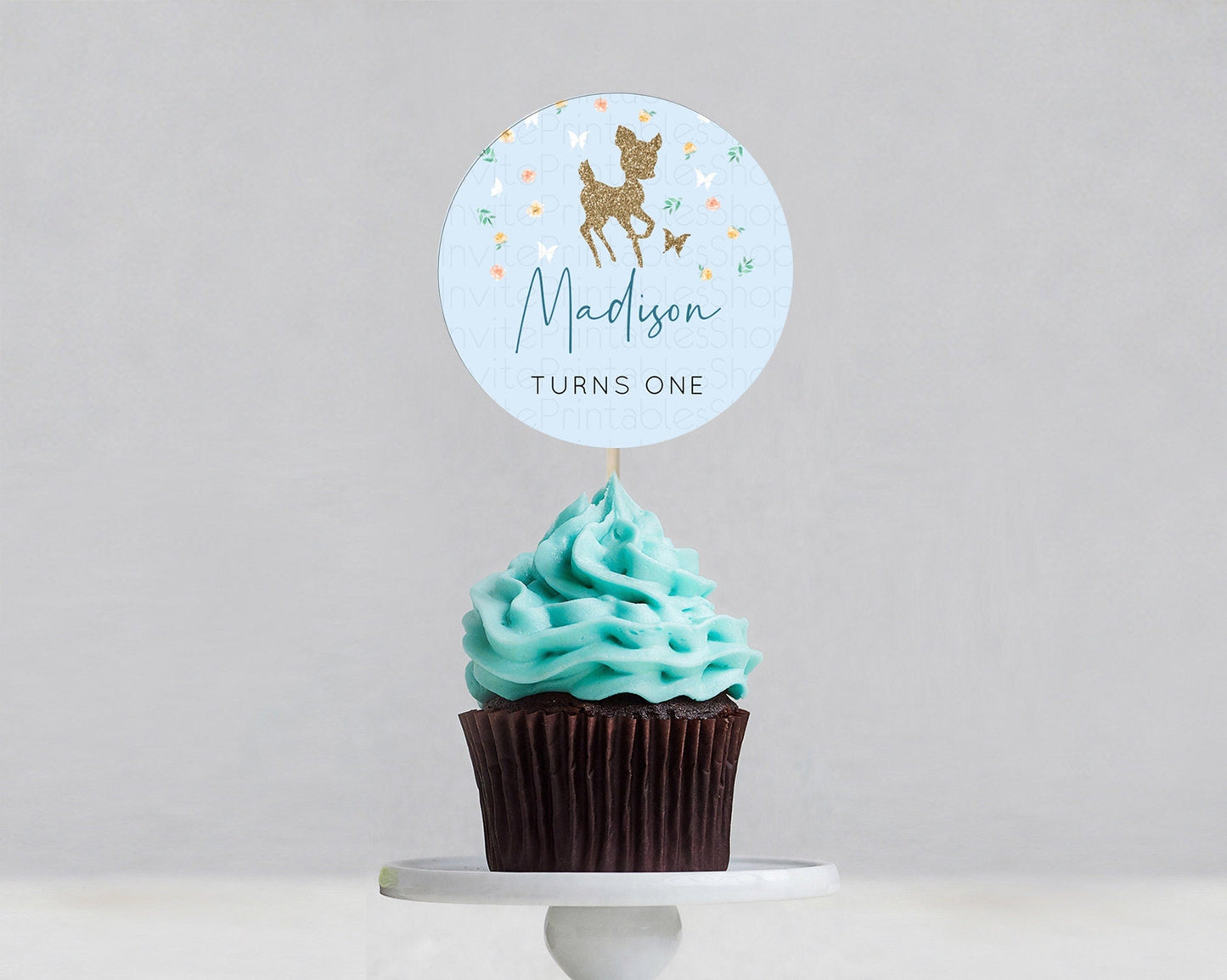 Fawn Cupcake Toppers Deer Cupcake Toppers Enchanted Forest Party Butterfly Pastel Flowers Woofland Cupcake Toppers First Birthday D10902
