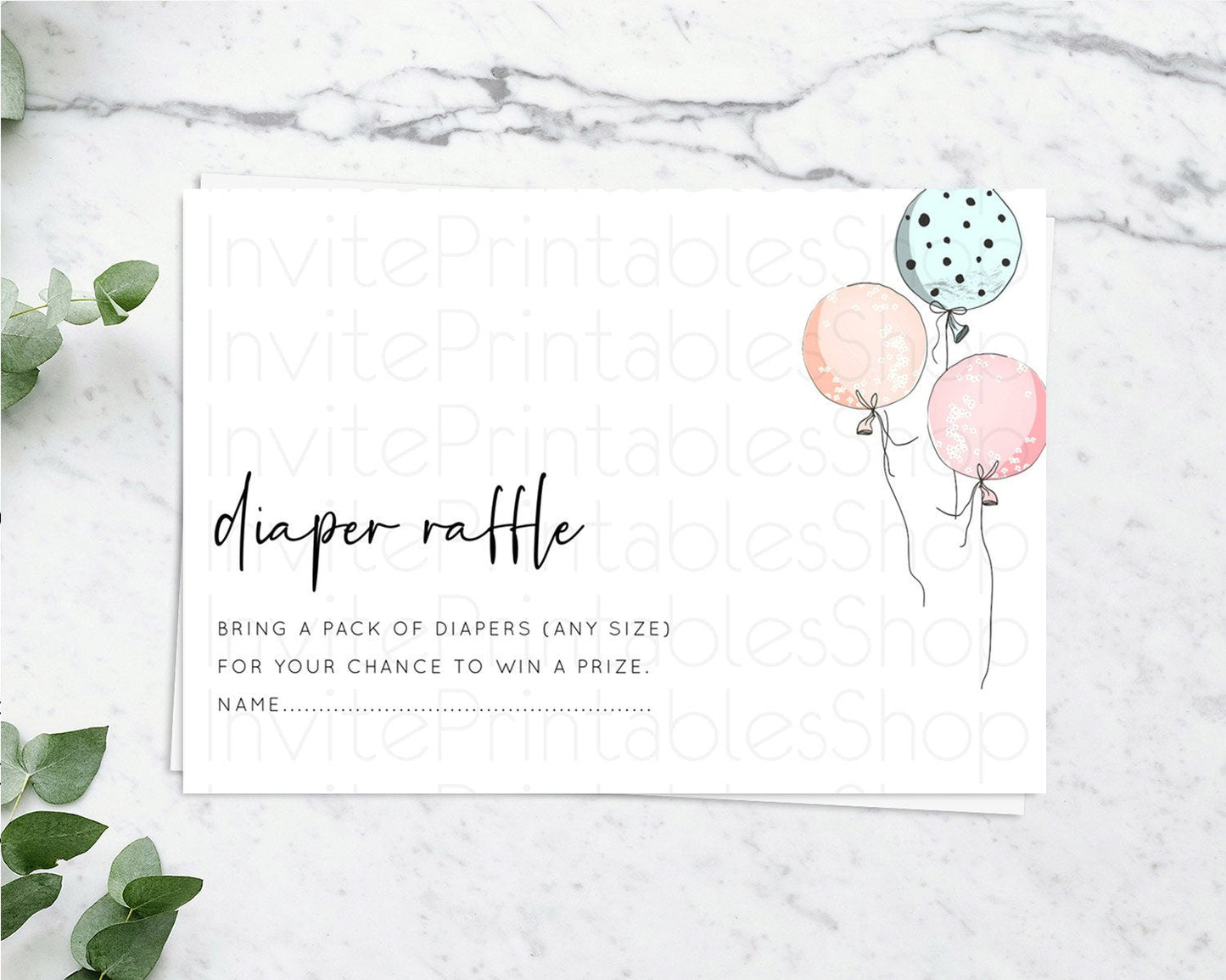 Pastel Balloons Diaper Raffle Card Colorful Balloon Diaper Raffle Insert Rainbow Balloon Diaper Ticket Confetti Balloon Raffle Game D10868