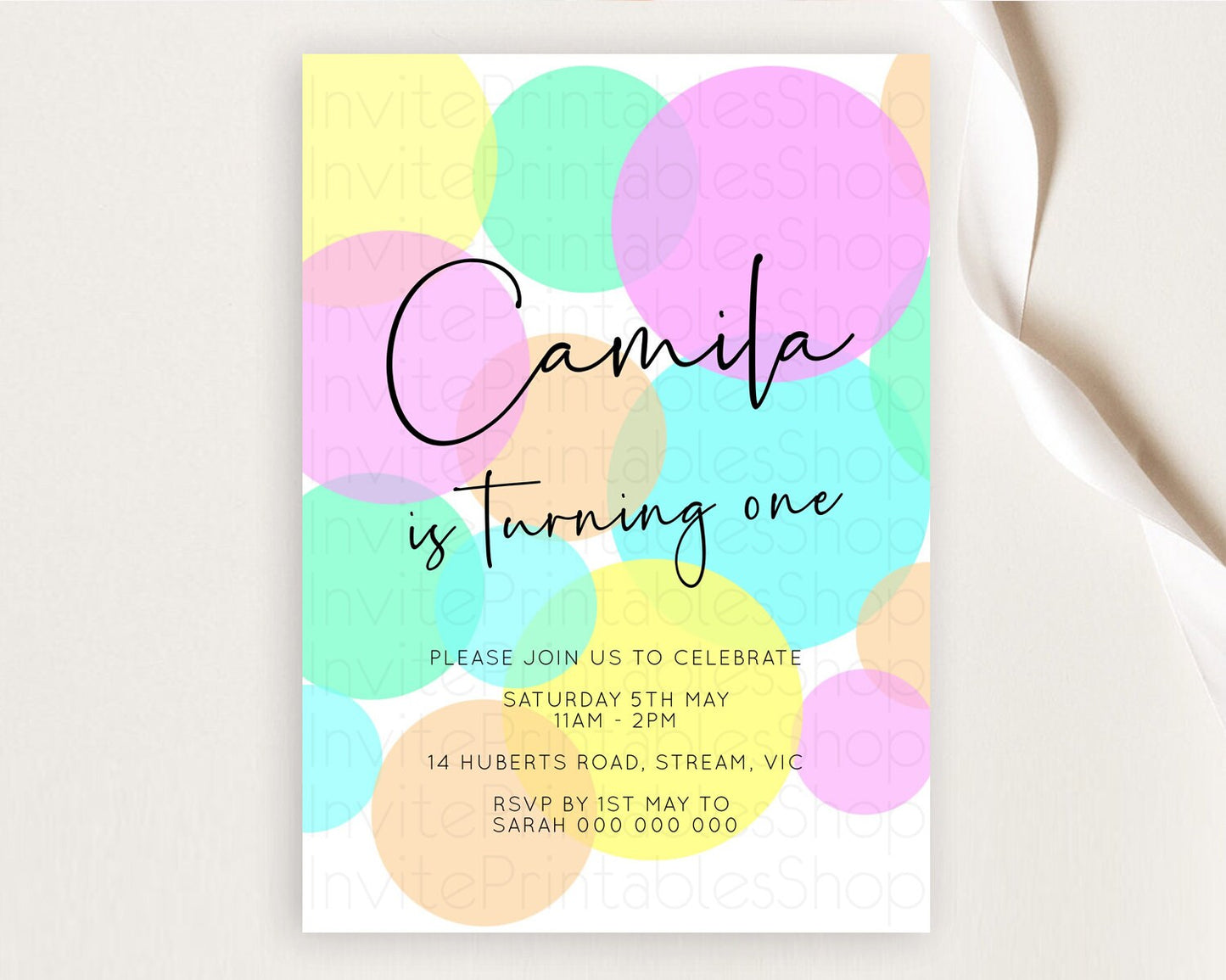 Pastel Birthday Invitation Pastel Confetti Birthday Invitation Bubbles Invitation Colorful Rainbow Confetti 2nd 1st First Birthday D10409