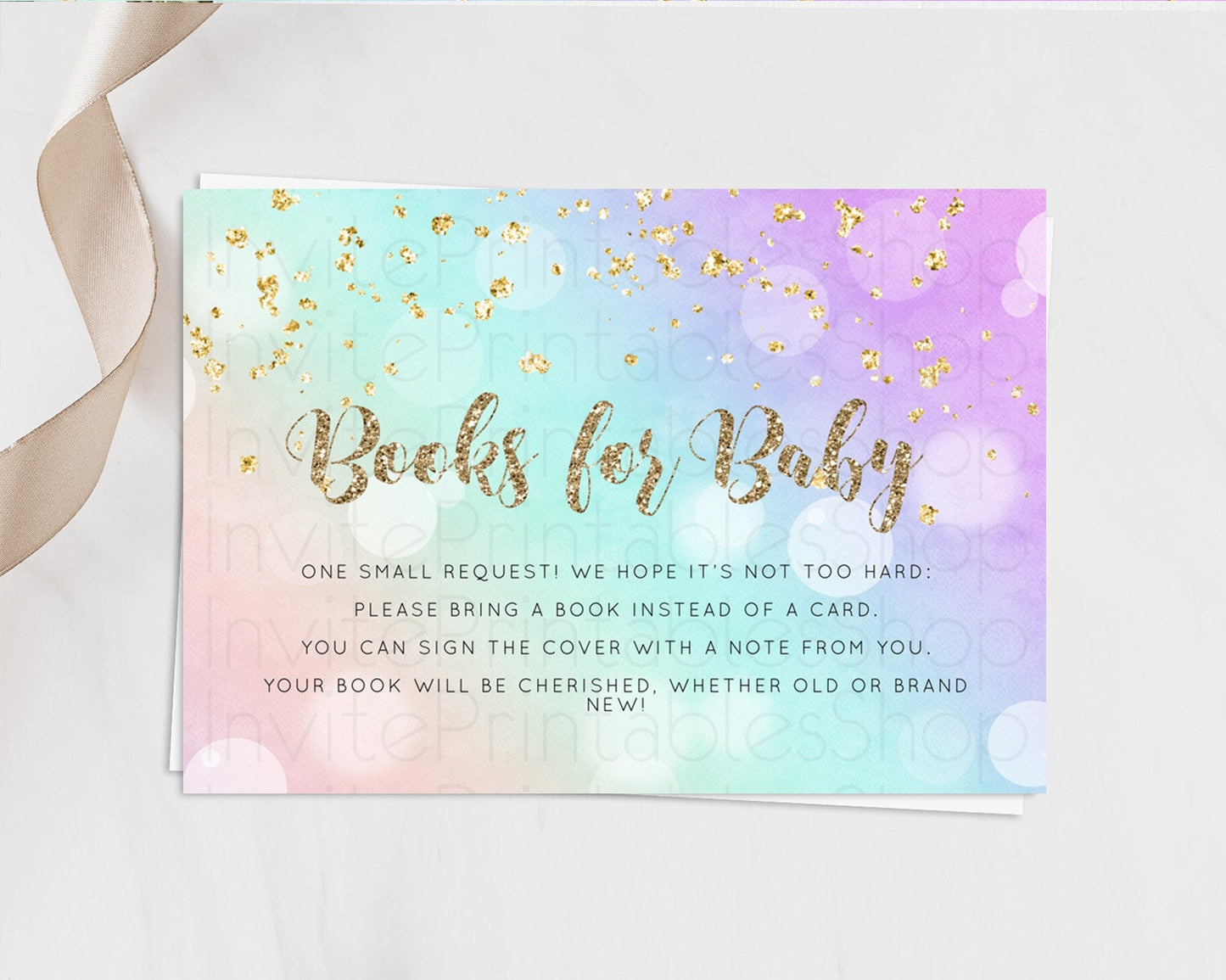 Pastel Books For Baby Card Pastel Rainbow Book Insert Colorful Ombre Watercolor Book Card Confetti Glitter Baby Book Poem Request D10621