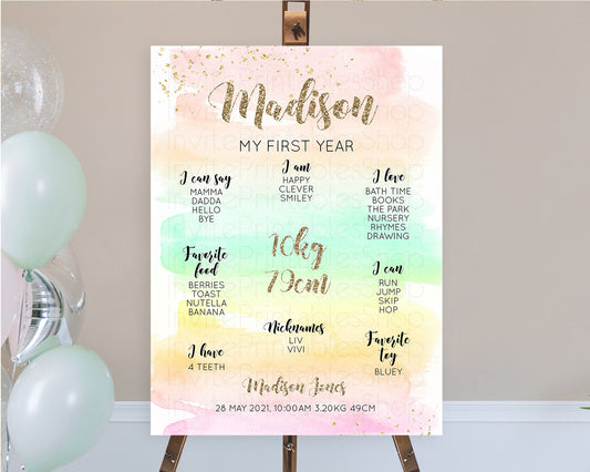 Editable Pastel First Birthday Milestone Board Pastel Rainbow Milestone Post
